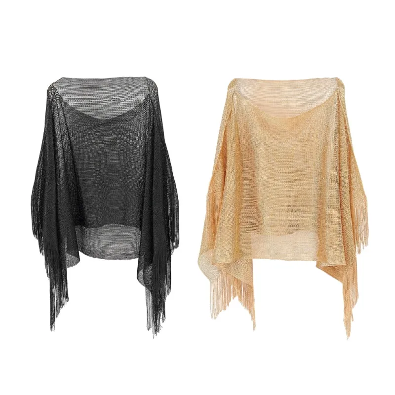 Sheer Mesh Long Sleeve Bikini Cover Tassels