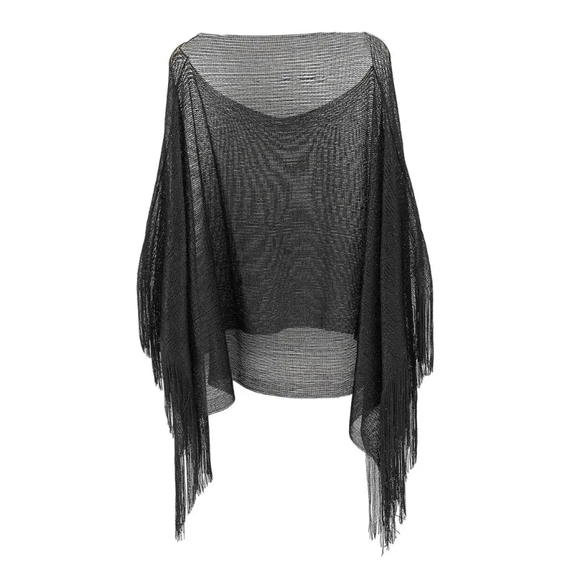 Sheer Mesh Long Sleeve Bikini Cover Tassels