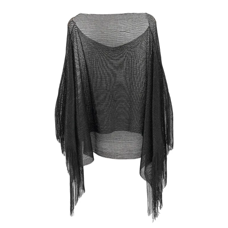Sheer Mesh Long Sleeve Bikini Cover Tassels