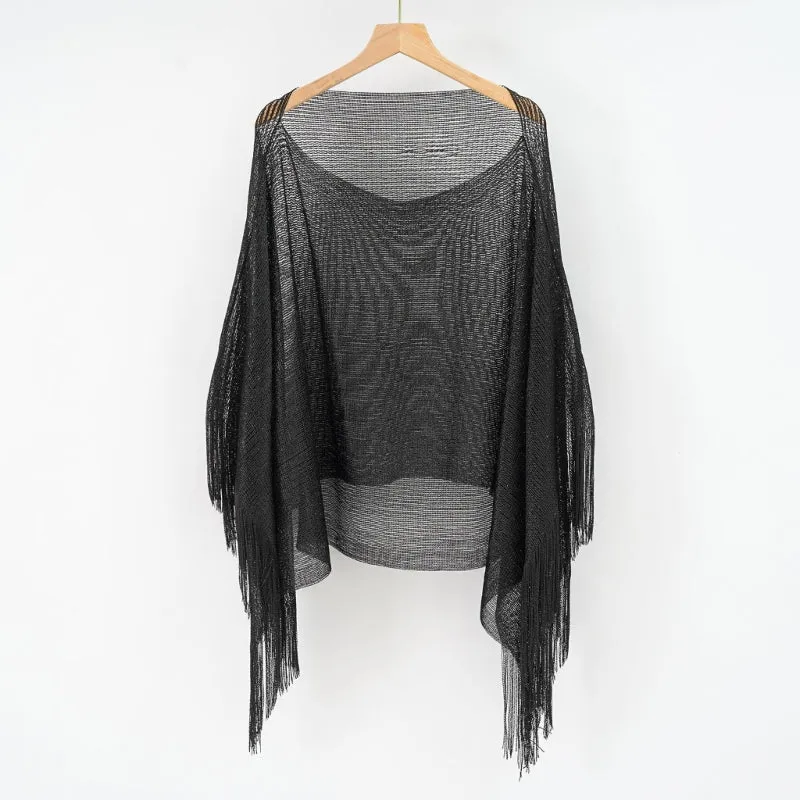 Sheer Mesh Long Sleeve Bikini Cover Tassels