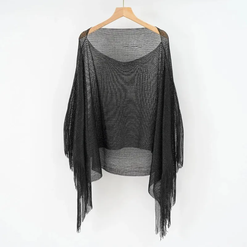 Sheer Mesh Long Sleeve Bikini Cover Tassels