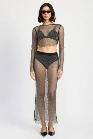Sheer Rhinestone Maxi Skirt
