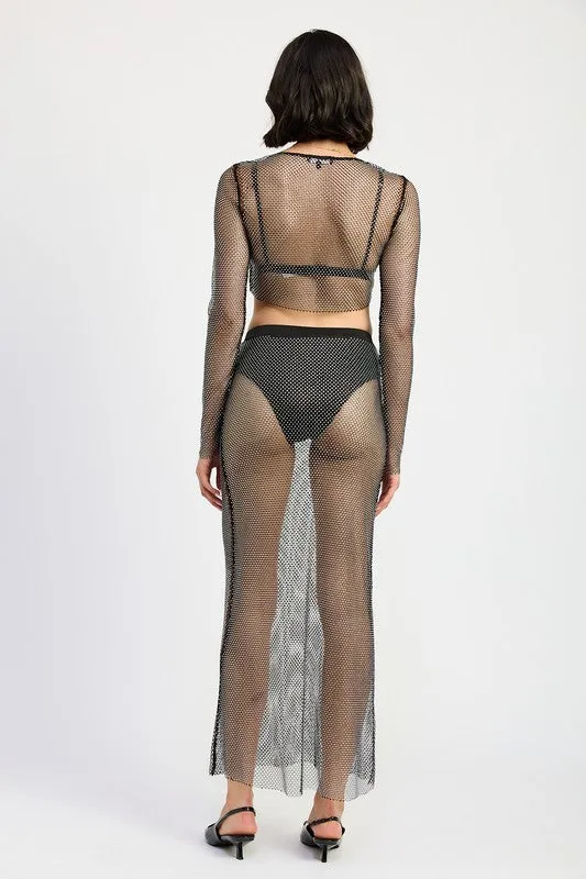 Sheer Rhinestone Maxi Skirt