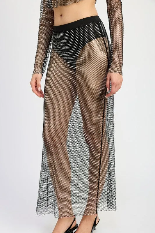 Sheer Rhinestone Maxi Skirt