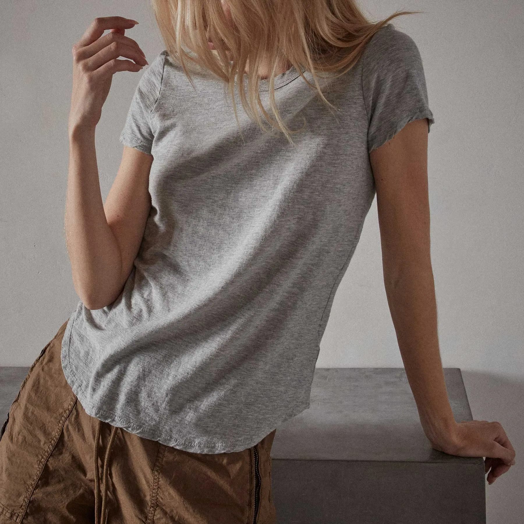 Sheer Slub Crew Neck Tee - Heather Grey