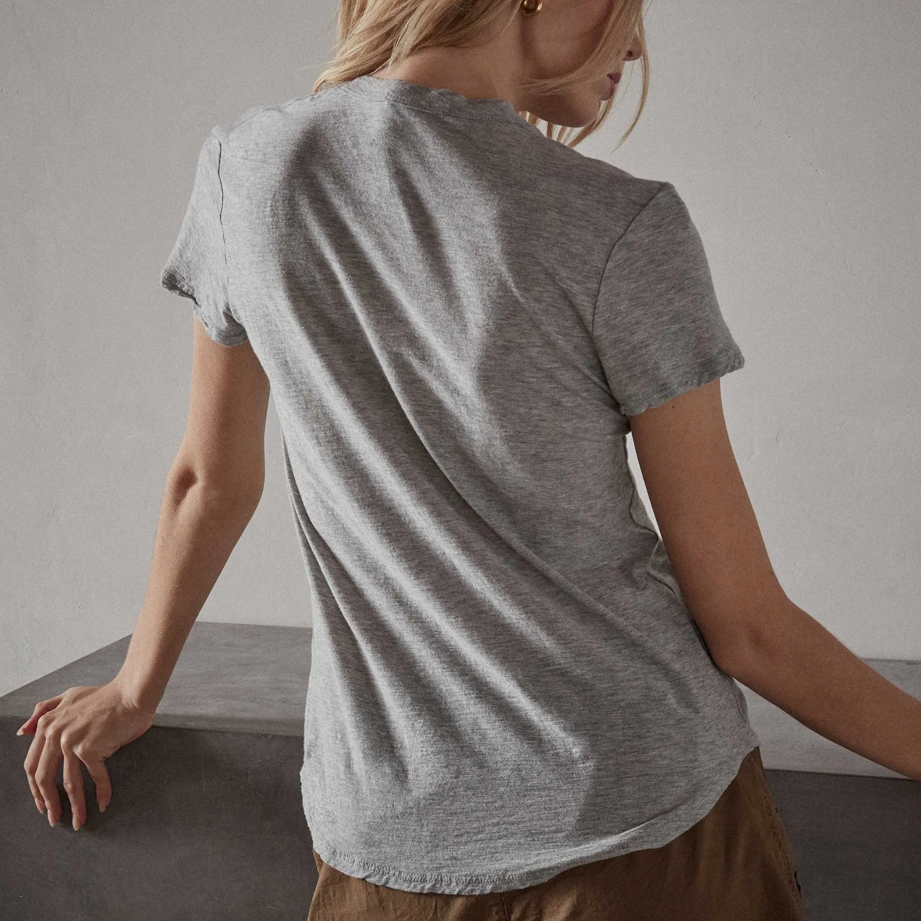Sheer Slub Crew Neck Tee - Heather Grey