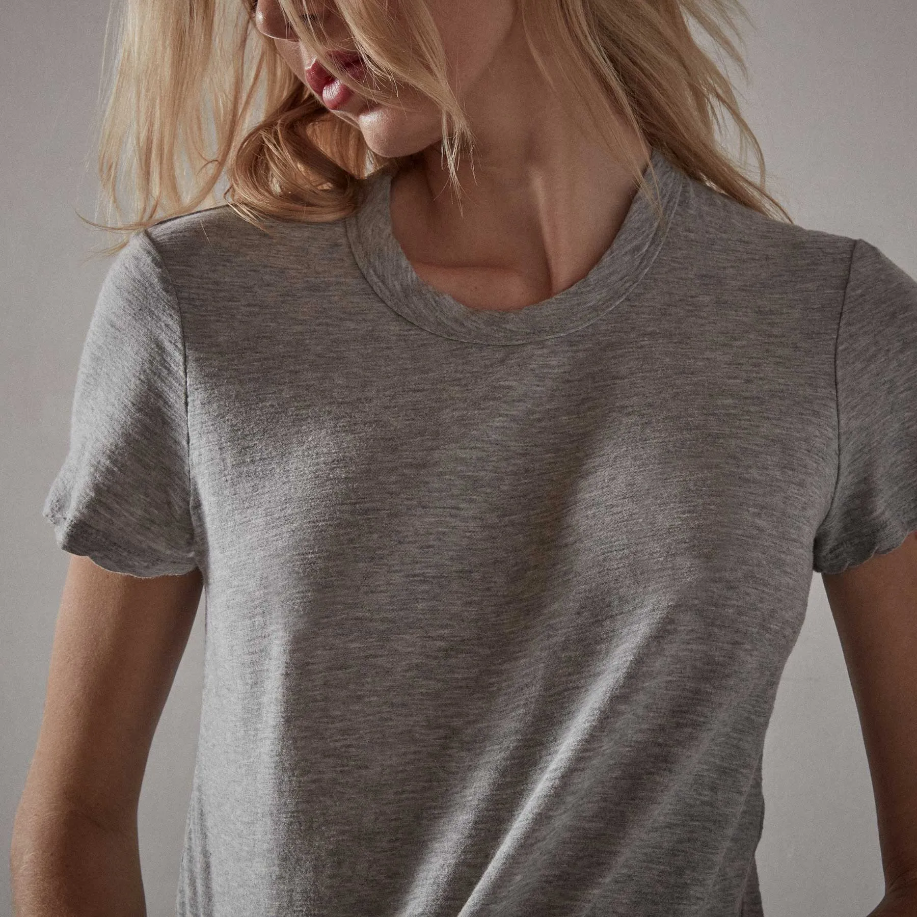 Sheer Slub Crew Neck Tee - Heather Grey