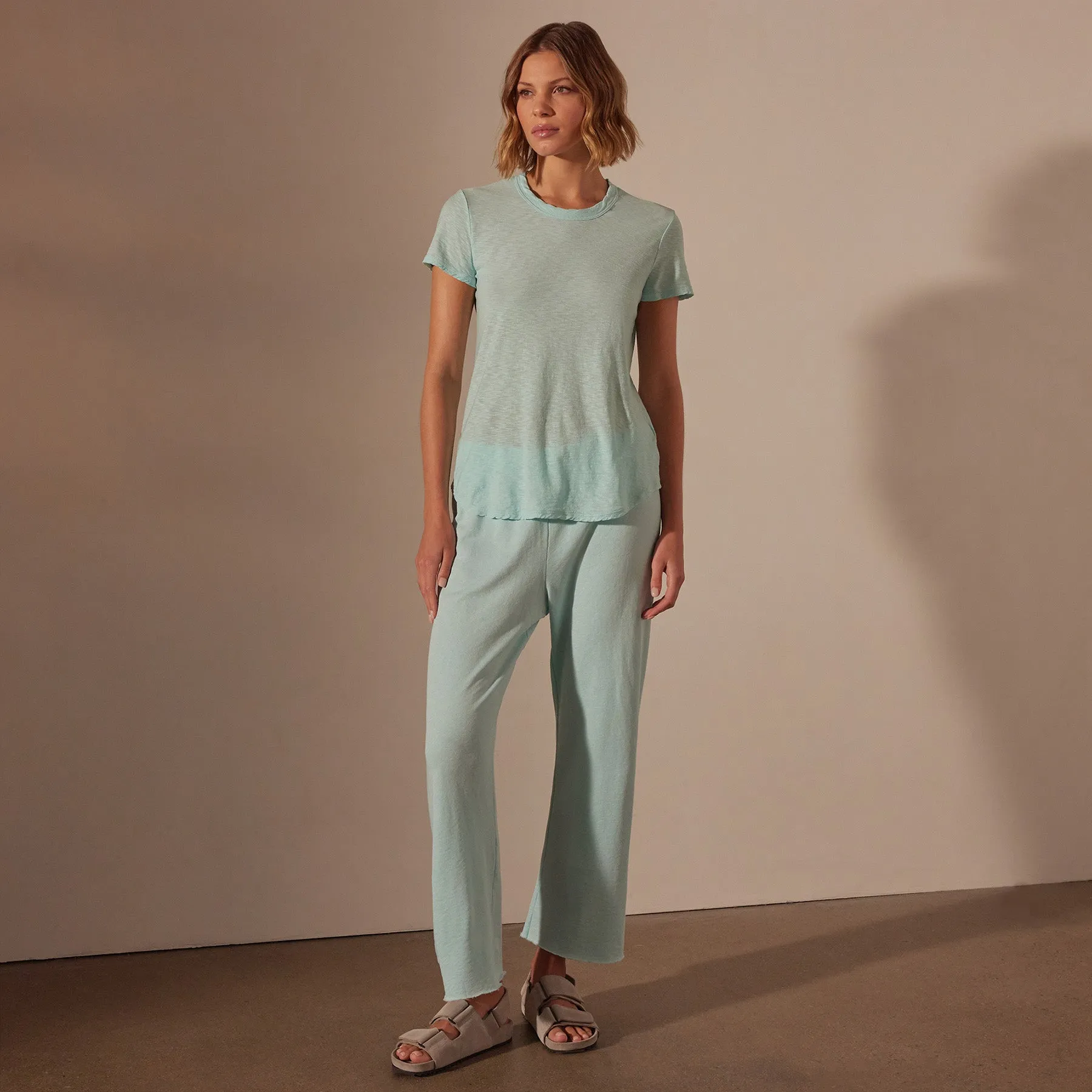 Sheer Slub Crew Neck Tee - Taffy