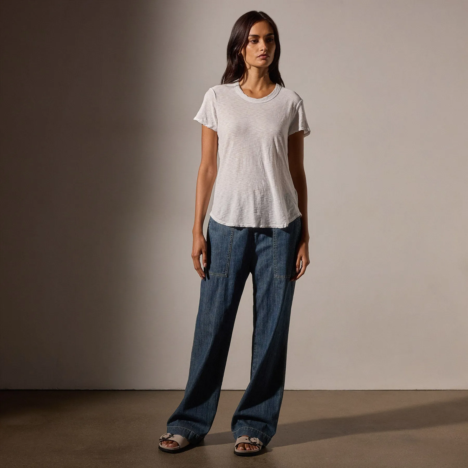 Sheer Slub Crew Neck Tee - White