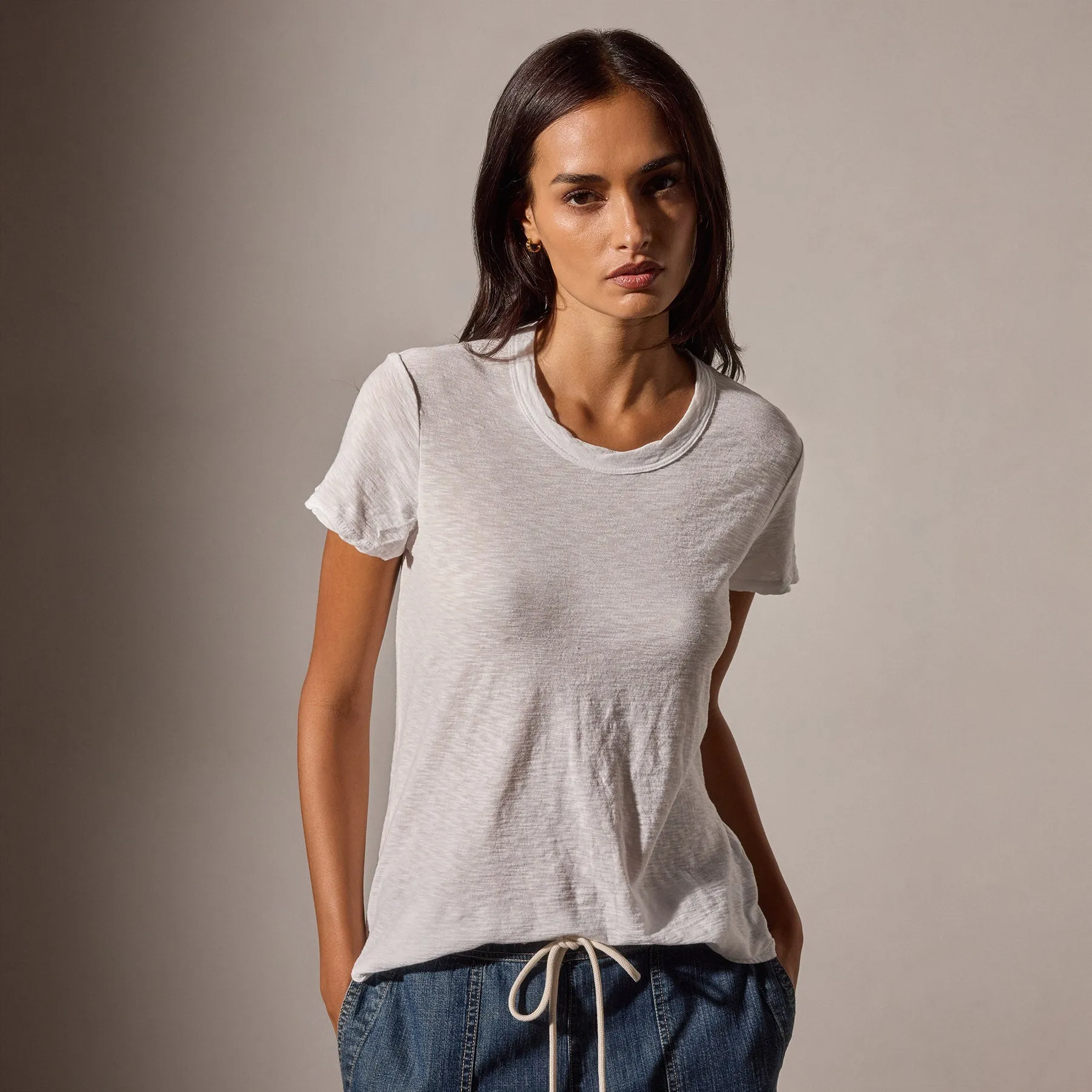 Sheer Slub Crew Neck Tee - White