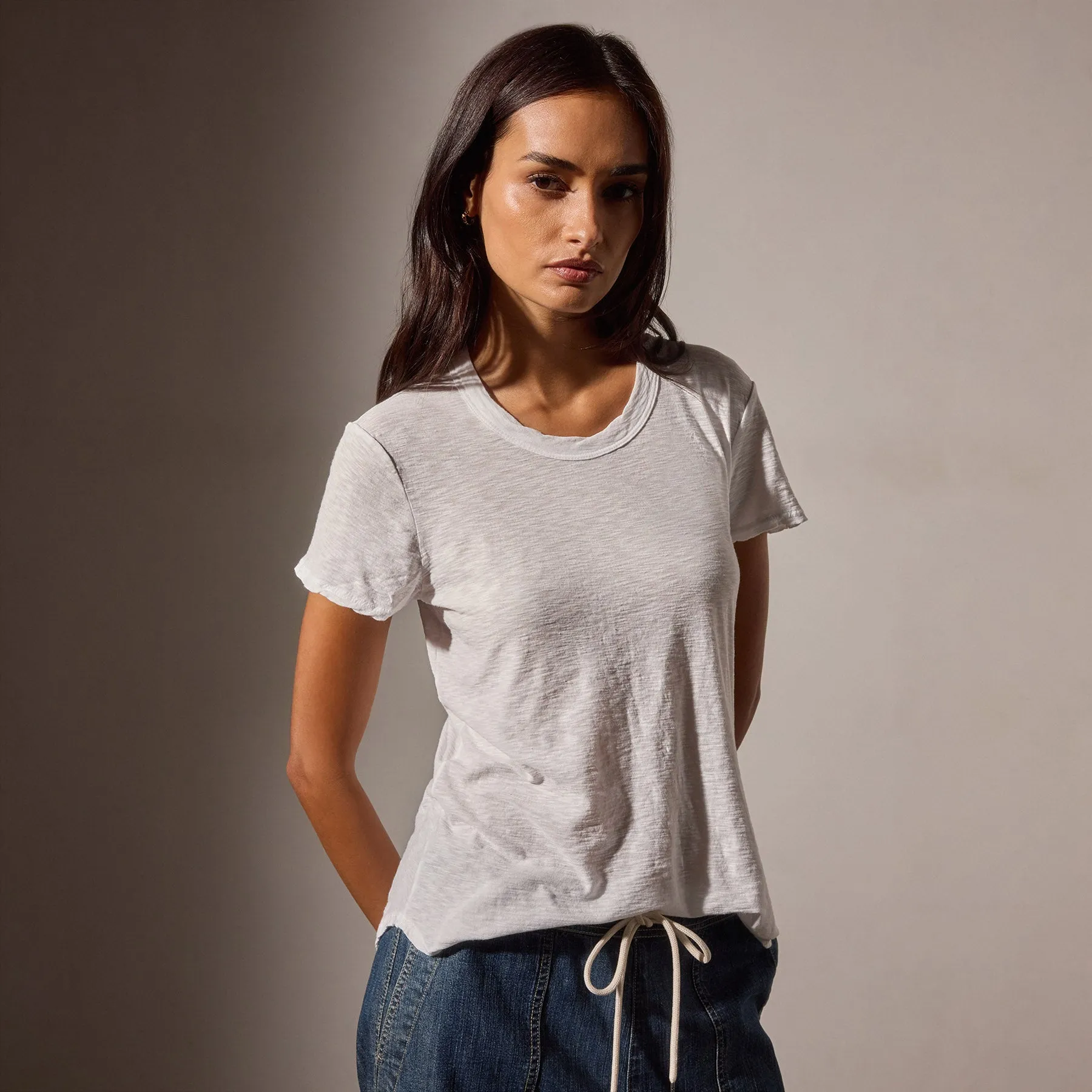 Sheer Slub Crew Neck Tee - White