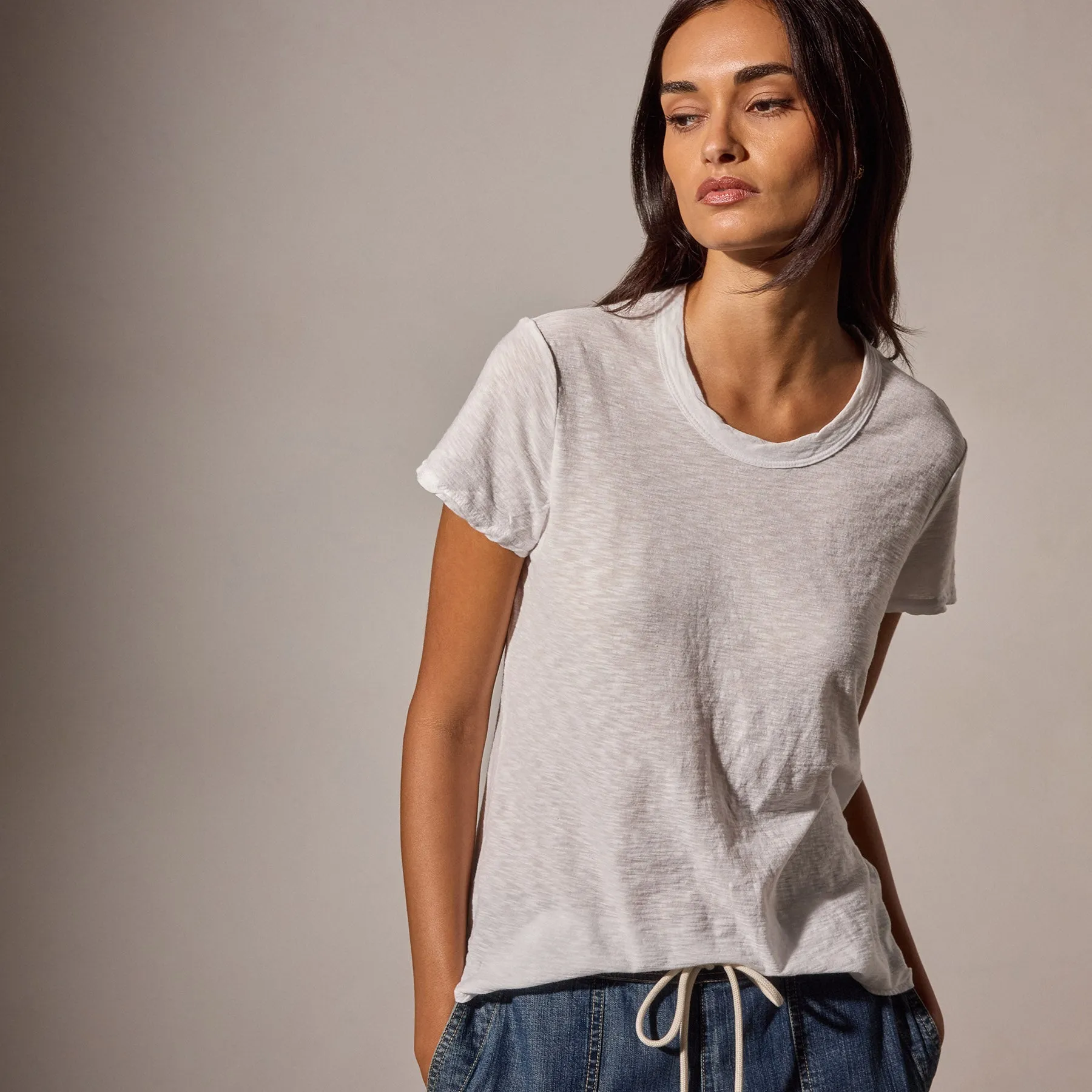 Sheer Slub Crew Neck Tee - White