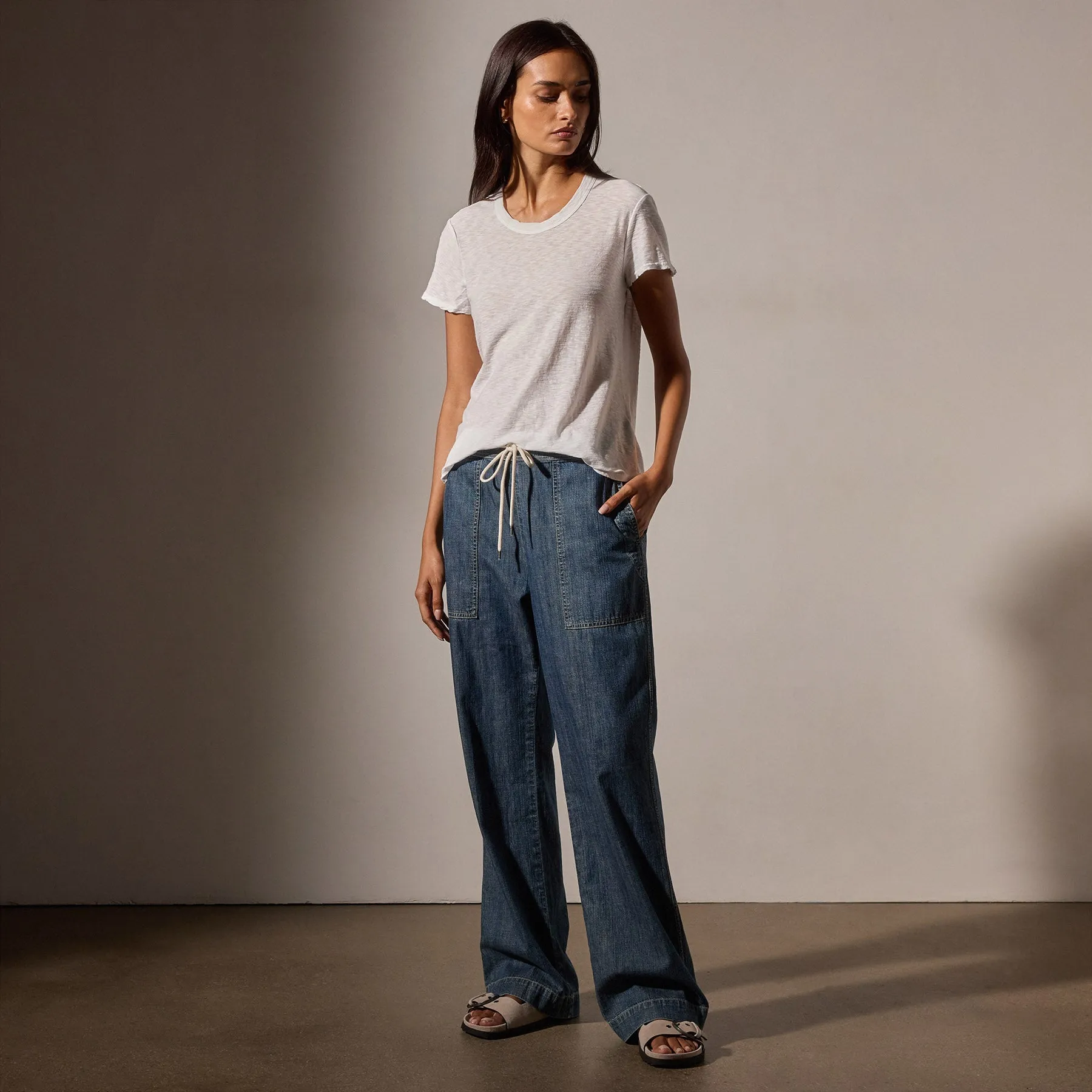Sheer Slub Crew Neck Tee - White