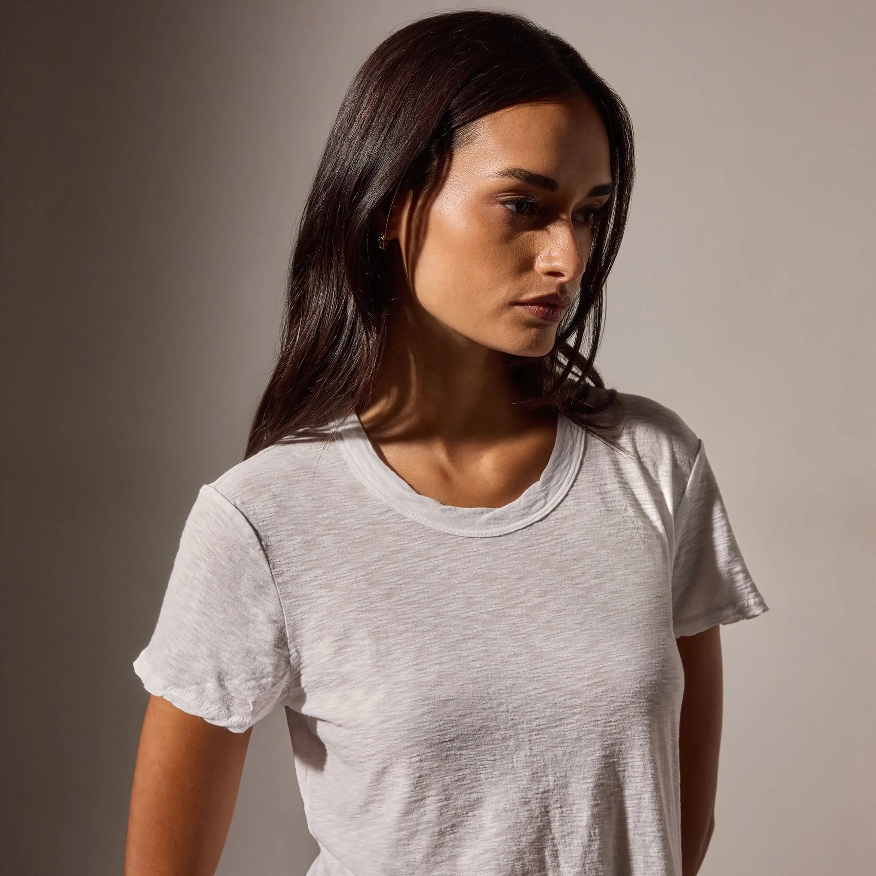 Sheer Slub Crew Neck Tee - White