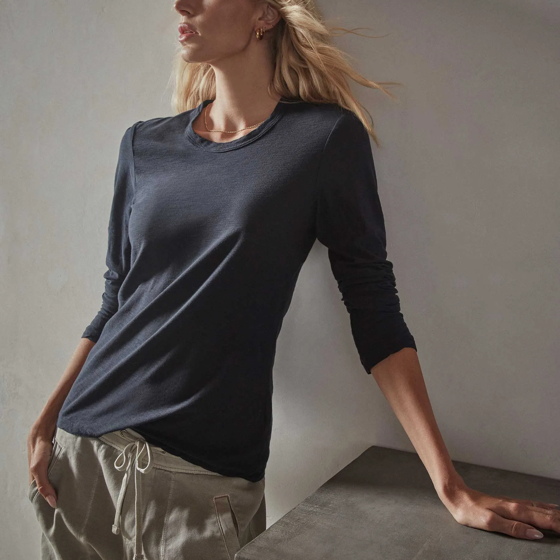 Sheer Slub Long Sleeve Crew - Deep