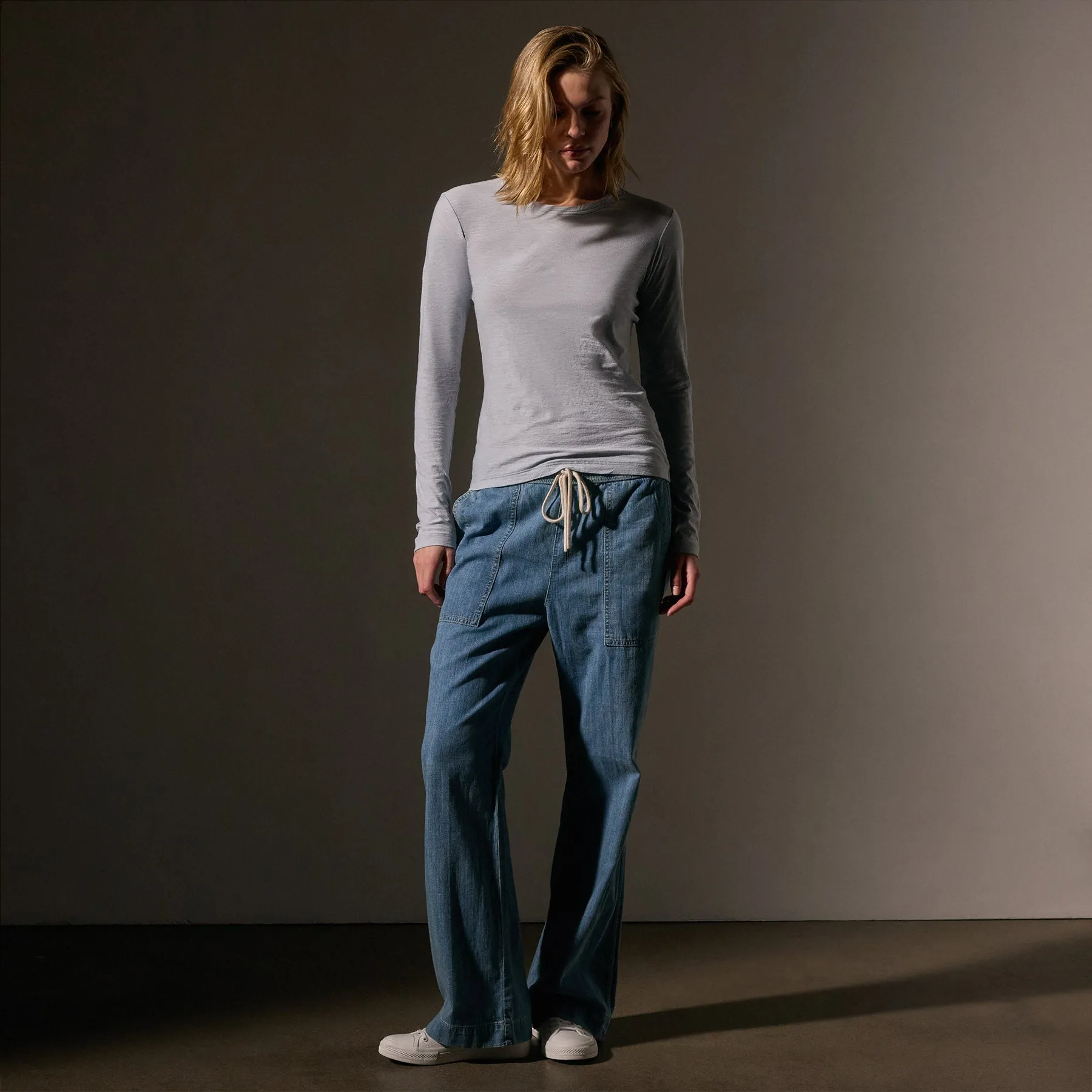 Sheer Slub Long Sleeve Crew - Grey Glacier