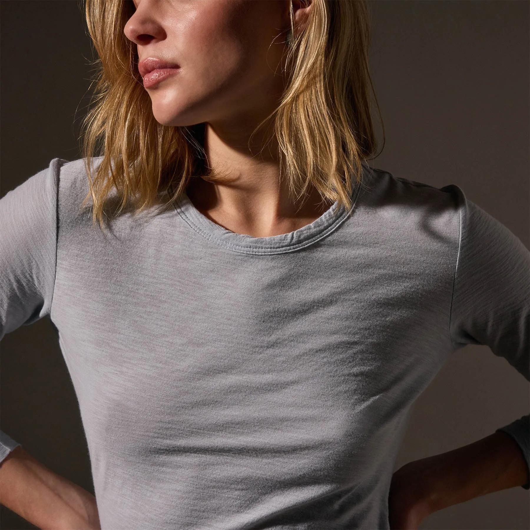 Sheer Slub Long Sleeve Crew - Grey Glacier