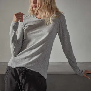 Sheer Slub Long Sleeve Crew Tee - Heather Grey