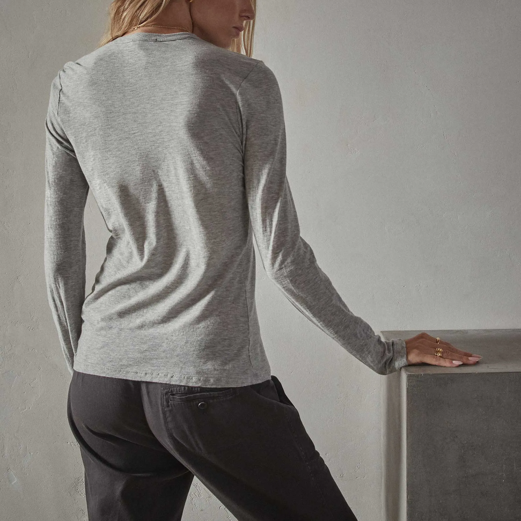 Sheer Slub Long Sleeve Crew Tee - Heather Grey
