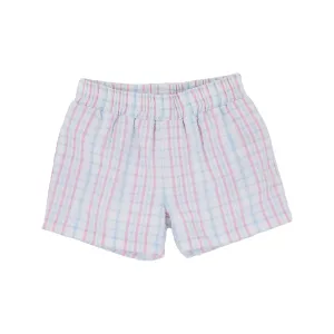 Sheffield Shorts - Beale Street Blue and Hamptons Hot Pink Sewanee Seersucker with Beale Street Blue Stork