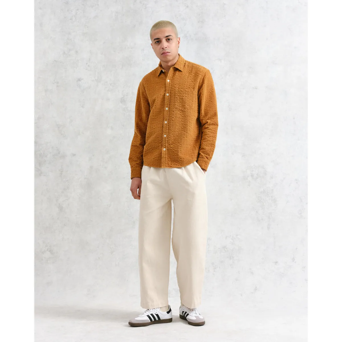 Shelly Long Sleeve Seersucker Cord Shirt in Tan