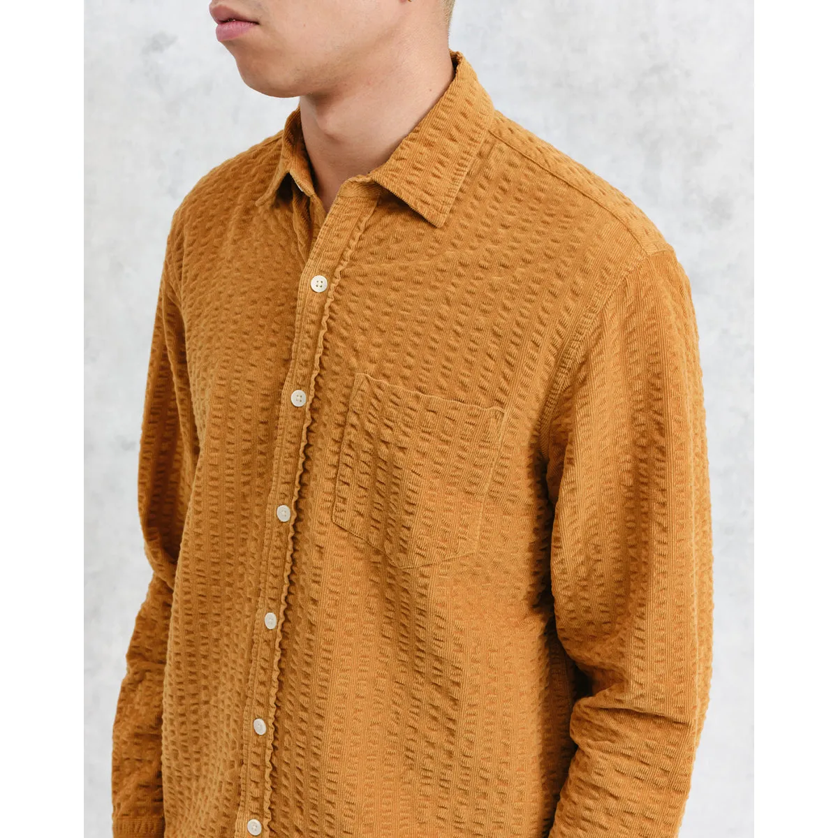 Shelly Long Sleeve Seersucker Cord Shirt in Tan