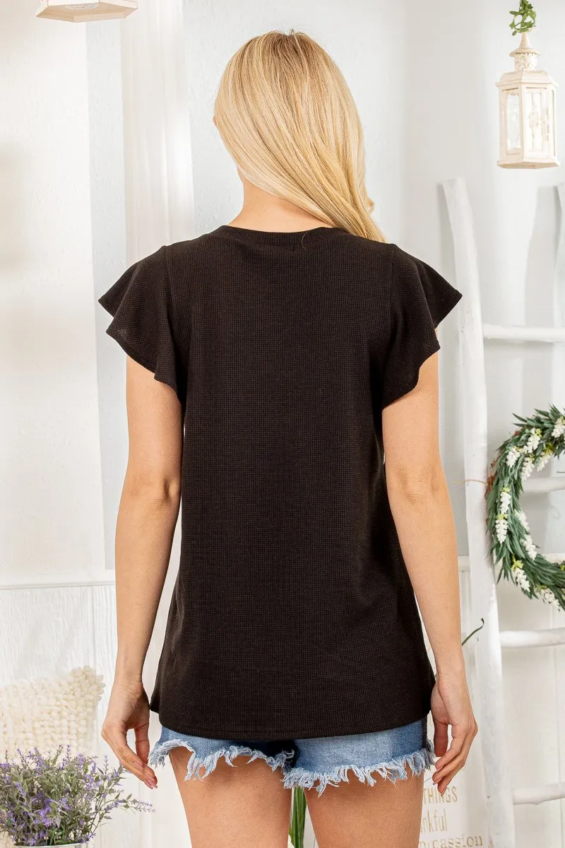 Short Ruffled Sleeve Shirt With Lace Detail