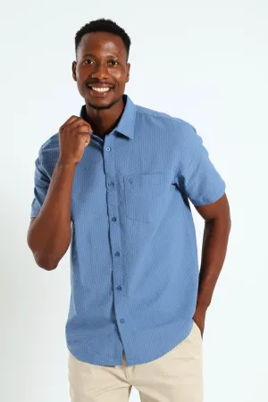 Short Sleeve Seersucker Shirt - Blue