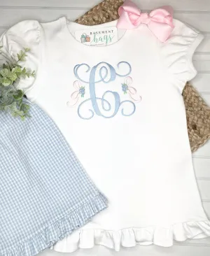 Side Bow Initial Ruffled Shorts & Shirt Set