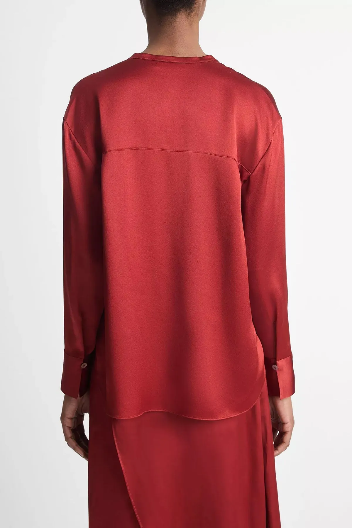 Silk Band-Collar Blouse in Dark Scarlet