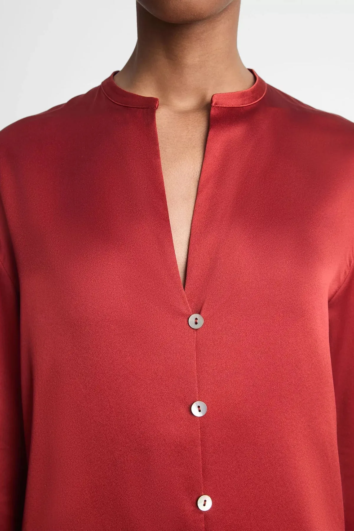 Silk Band-Collar Blouse in Dark Scarlet