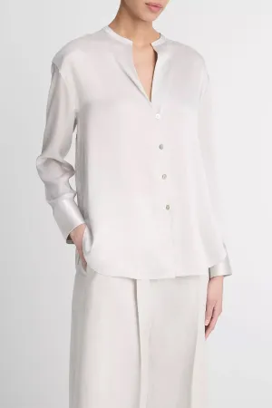 Silk Band-Collar Blouse in Salt Glass