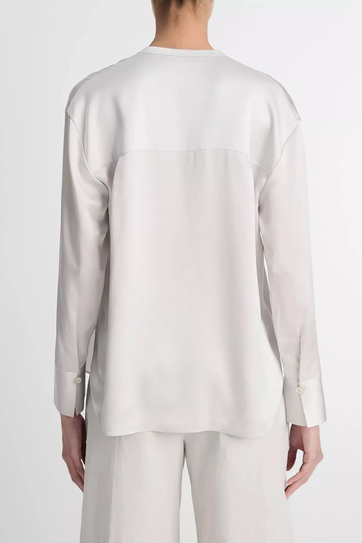 Silk Band-Collar Blouse in Salt Glass