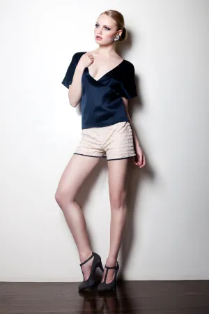 Silk Blouse & Ruffled Shorts