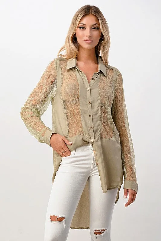 Silk Lace Panel Tunic Shirt - Miley   Molly