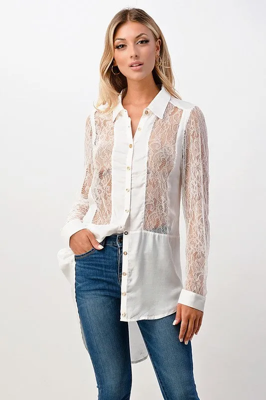Silk Lace Panel Tunic Shirt - Miley   Molly