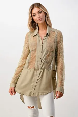 Silk Lace Panel Tunic Shirt - Miley   Molly