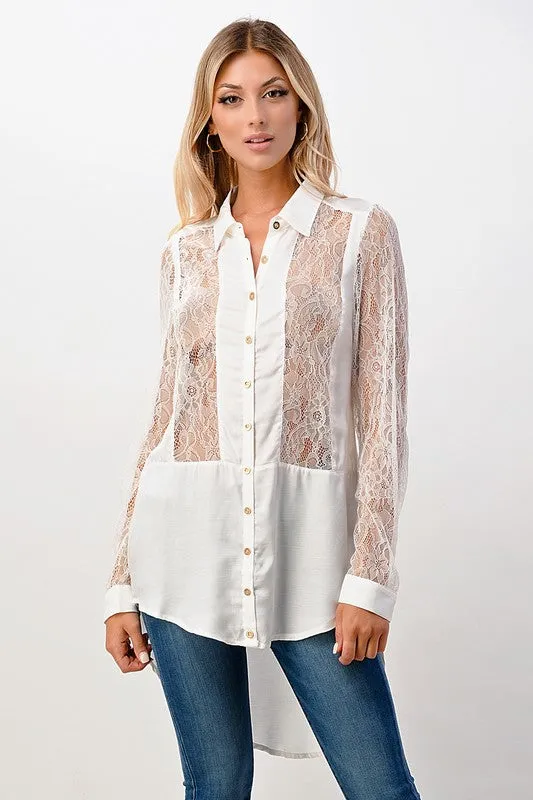 Silk Lace Panel Tunic Shirt - Miley   Molly