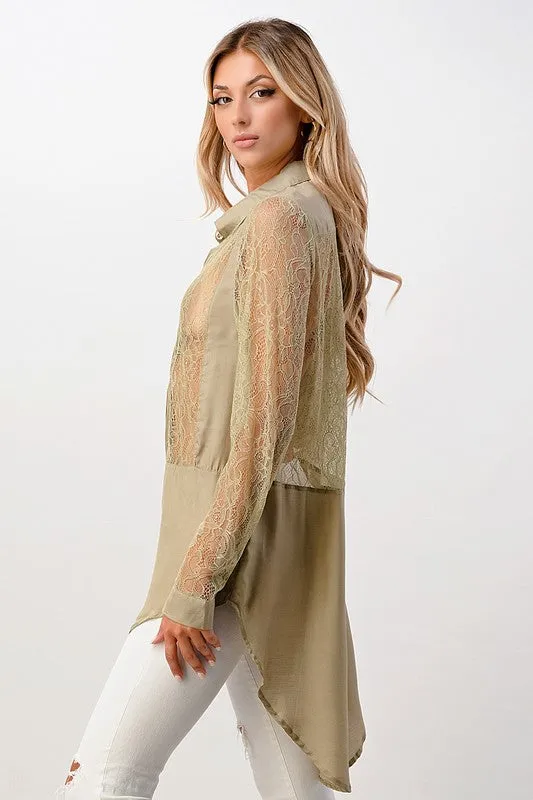 Silk Lace Panel Tunic Shirt - Miley   Molly