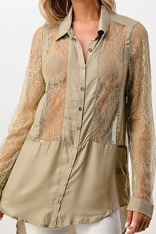 Silk Lace Panel Tunic Shirt - Miley   Molly