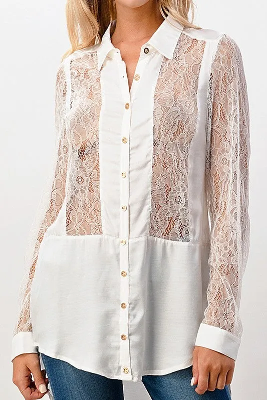 Silk Lace Panel Tunic Shirt - Miley   Molly