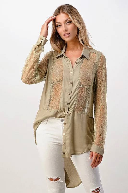 Silk Lace Panel Tunic Shirt - Miley   Molly