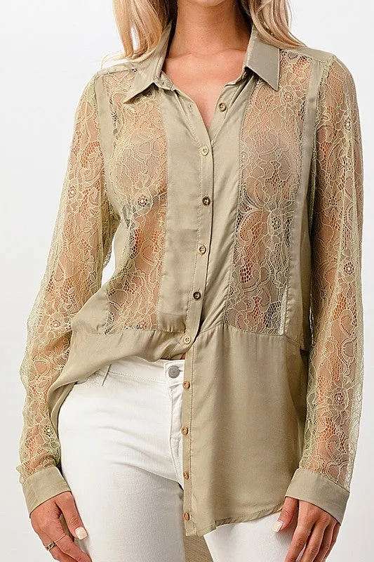 Silk Lace Panel Tunic Shirt - Miley   Molly