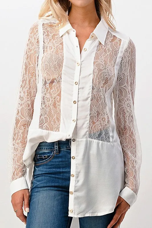 Silk Lace Panel Tunic Shirt - Miley   Molly