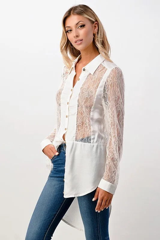 Silk Lace Panel Tunic Shirt - Miley   Molly