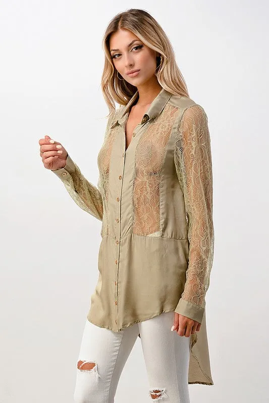 Silk Lace Panel Tunic Shirt - Miley   Molly