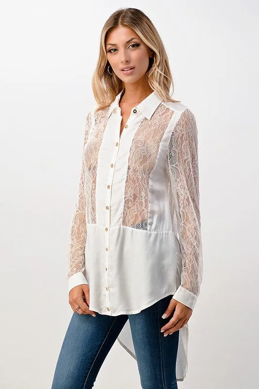 Silk Lace Panel Tunic Shirt - Miley   Molly