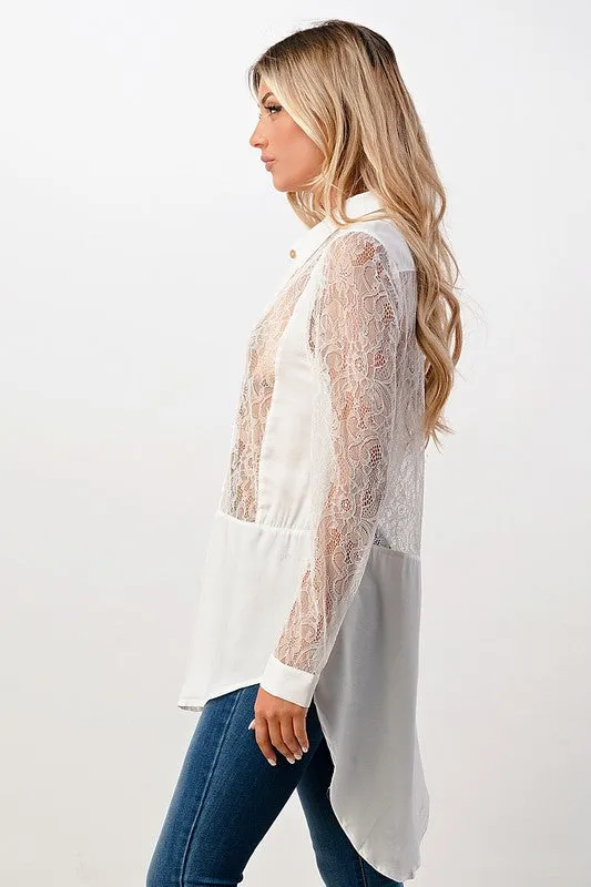 Silk Lace Panel Tunic Shirt - Miley   Molly