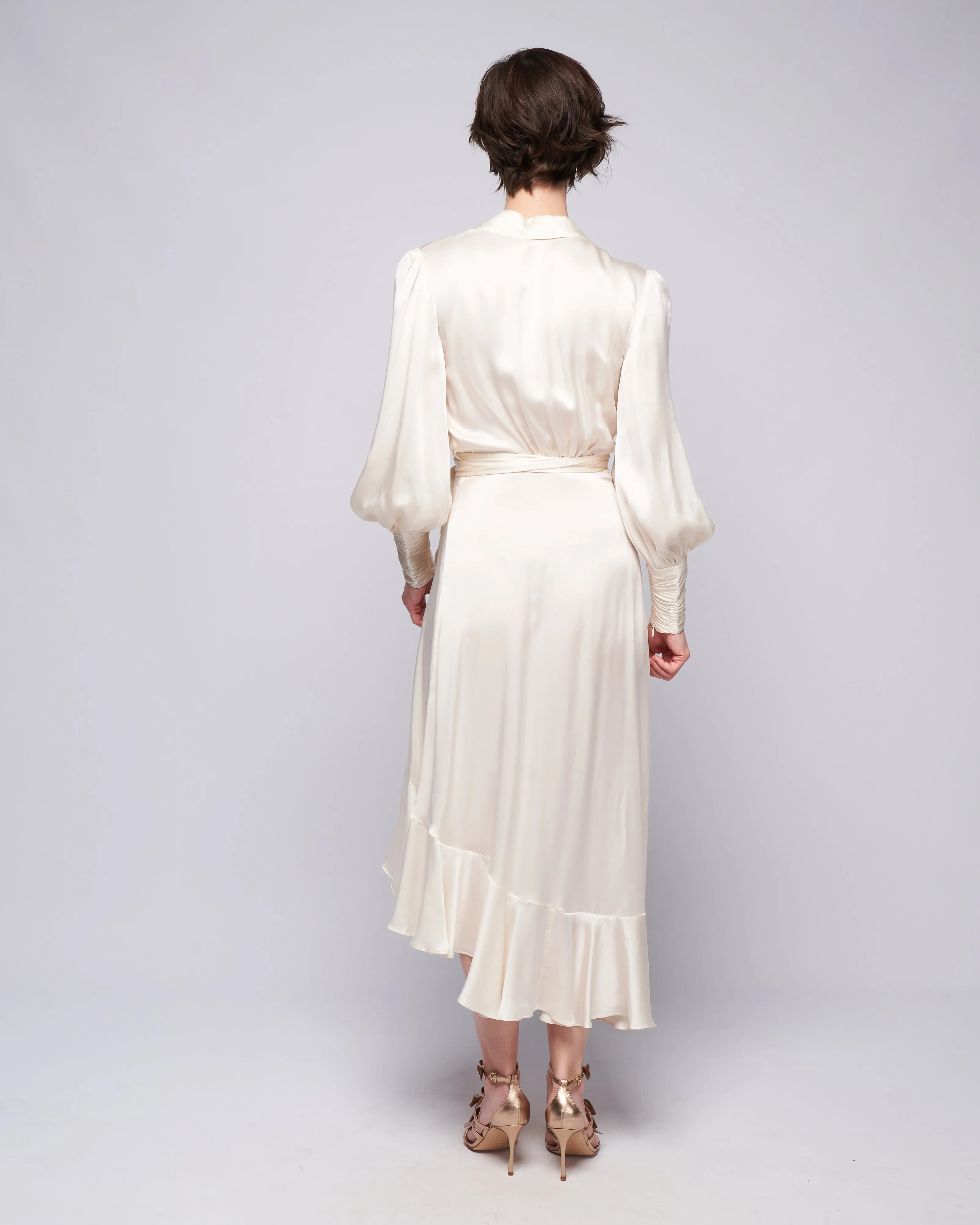 silk wrap midi dress - cream