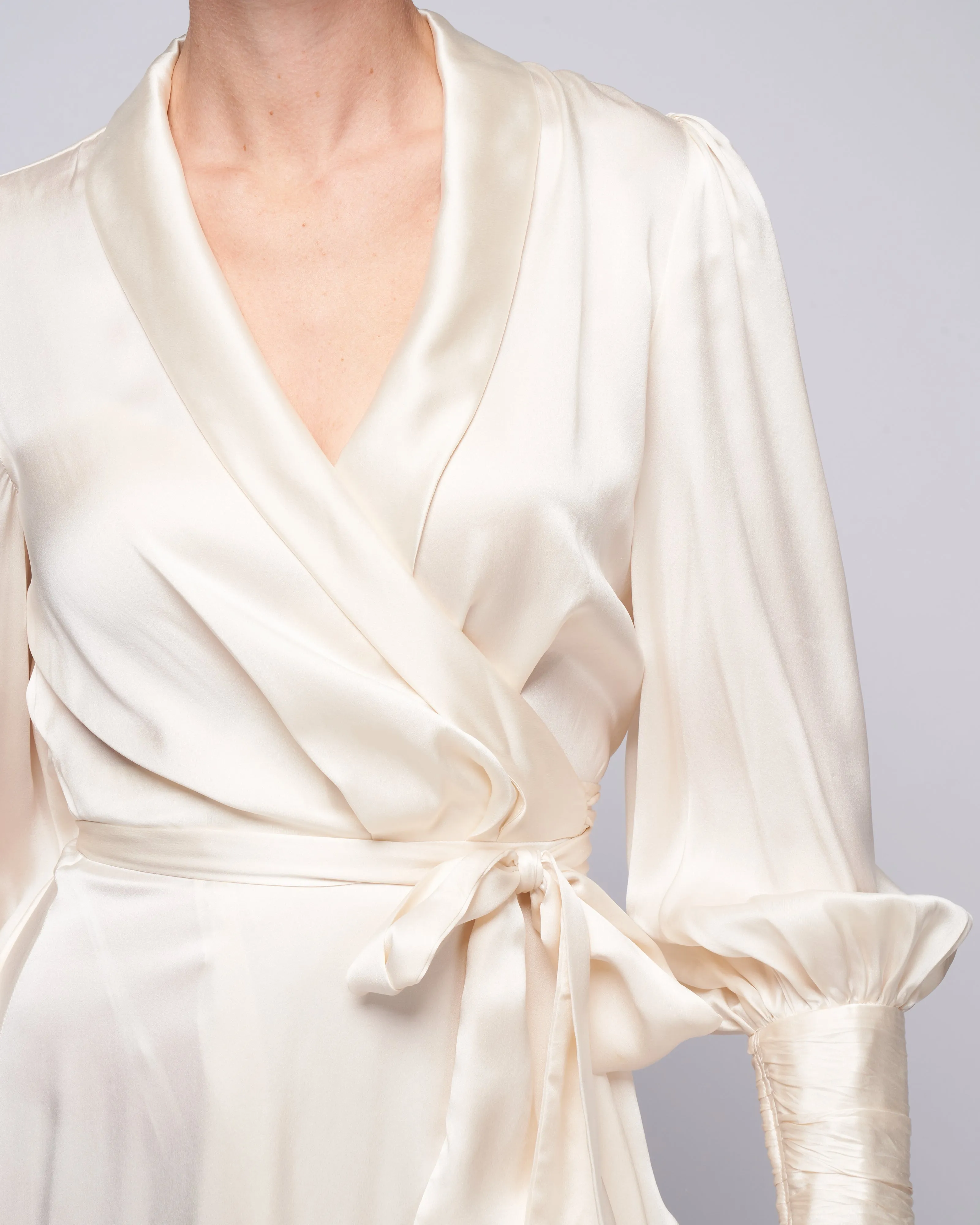 silk wrap midi dress - cream